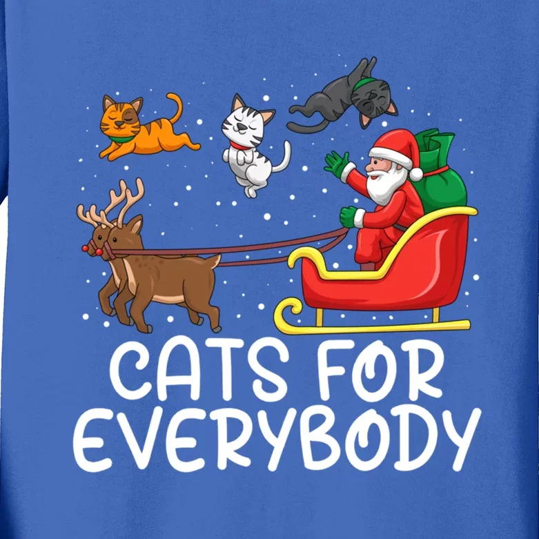 Cats For Everybody Santa Sleigh Xmas Funny Cat Christmas Gift Kids Long Sleeve Shirt