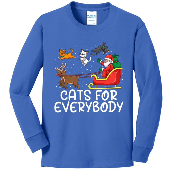 Cats For Everybody Santa Sleigh Xmas Funny Cat Christmas Gift Kids Long Sleeve Shirt