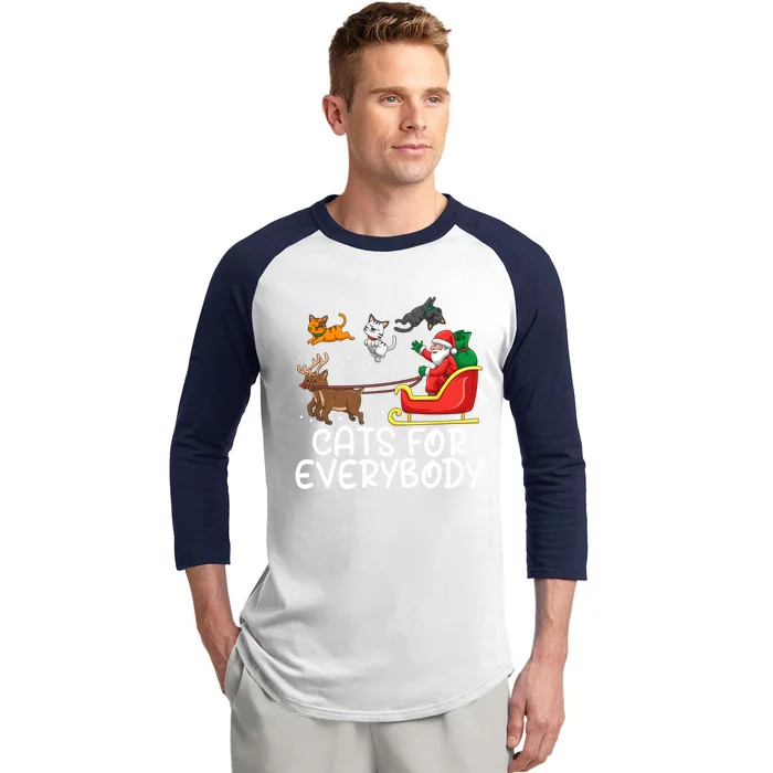 Cats For Everybody Santa Sleigh Xmas Funny Cat Christmas Gift Baseball Sleeve Shirt