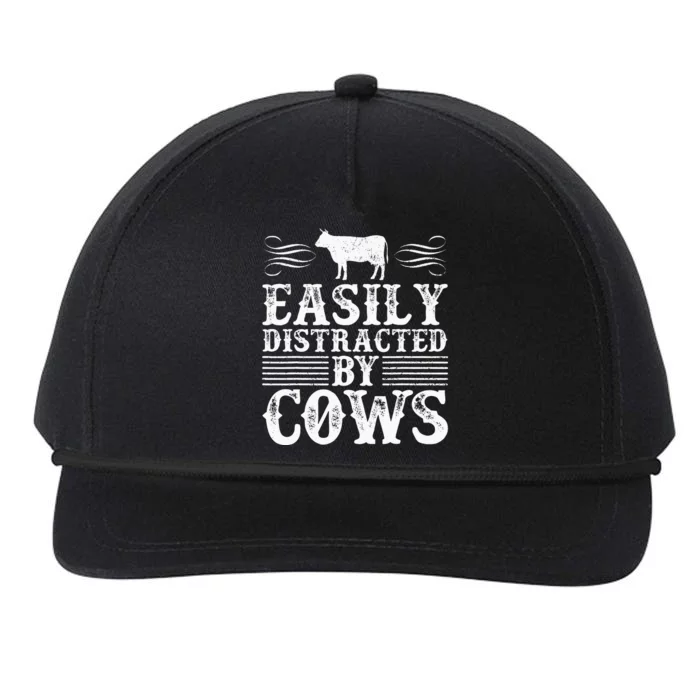 Cow Famer Easily Distracted By Cows Funny Snapback Five-Panel Rope Hat