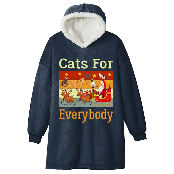 Cats For Everybody Ugly Christmas Cat Funny Xmas Vintage Gift Hooded Wearable Blanket