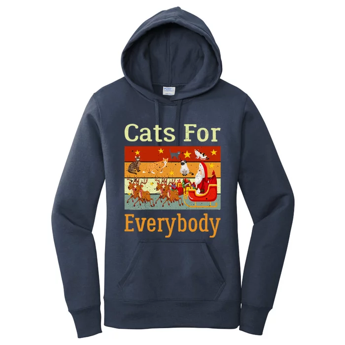 Cats For Everybody Ugly Christmas Cat Funny Xmas Vintage Gift Women's Pullover Hoodie