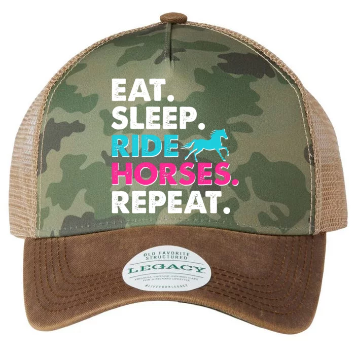 Cute Funny Eat Sleep Ride Horses Repeat Legacy Tie Dye Trucker Hat