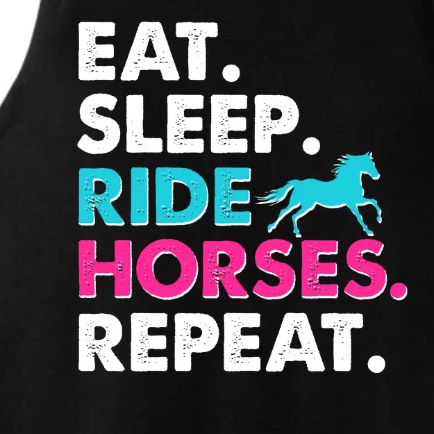 Cute Funny Eat Sleep Ride Horses Repeat Ladies Tri-Blend Wicking Tank