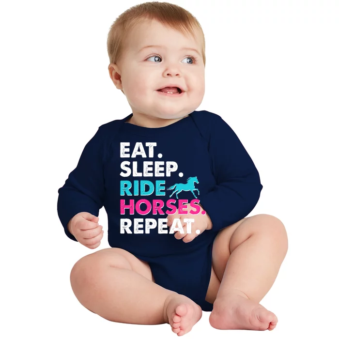 Cute Funny Eat Sleep Ride Horses Repeat Baby Long Sleeve Bodysuit