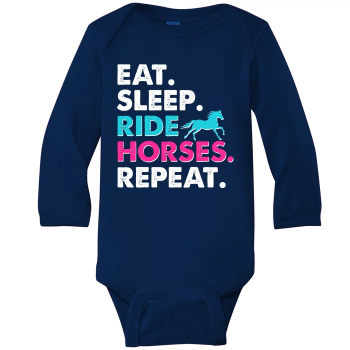 Cute Funny Eat Sleep Ride Horses Repeat Baby Long Sleeve Bodysuit