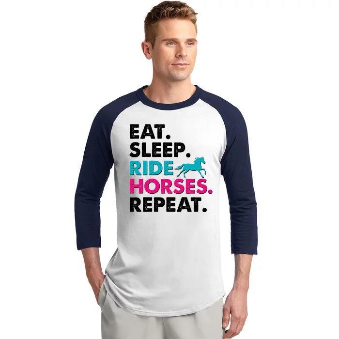 Cute Funny Eat Sleep Ride Horses Repeat Baseball Sleeve Shirt