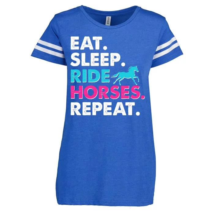 Cute Funny Eat Sleep Ride Horses Repeat Enza Ladies Jersey Football T-Shirt