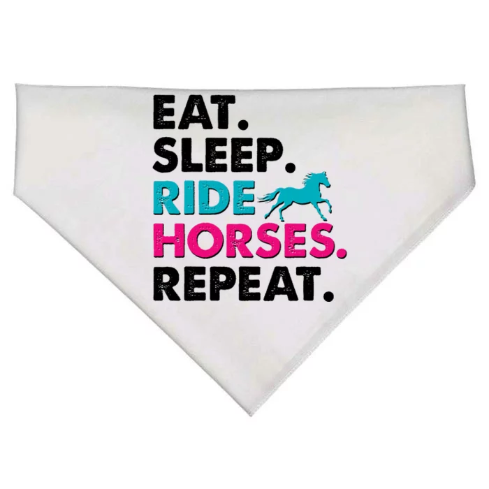 Cute Funny Eat Sleep Ride Horses Repeat USA-Made Doggie Bandana