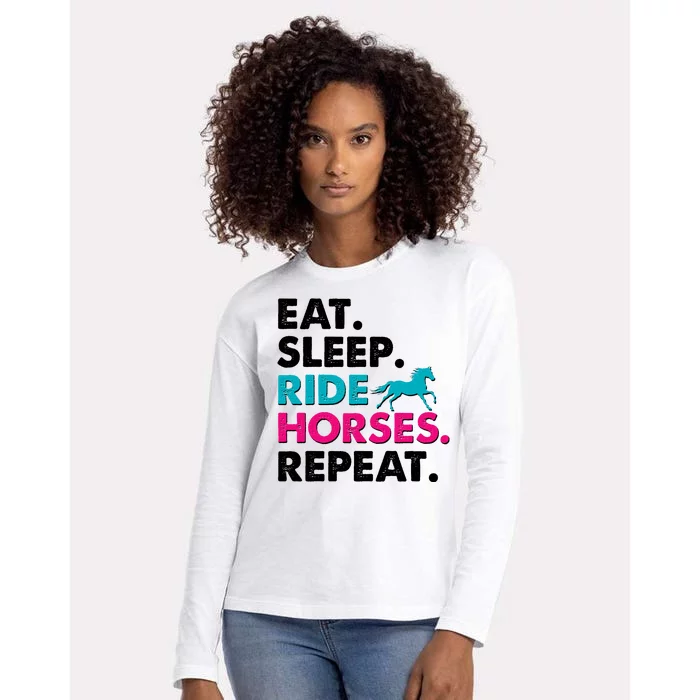 Cute Funny Eat Sleep Ride Horses Repeat Womens Cotton Relaxed Long Sleeve T-Shirt