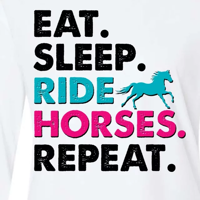 Cute Funny Eat Sleep Ride Horses Repeat Womens Cotton Relaxed Long Sleeve T-Shirt