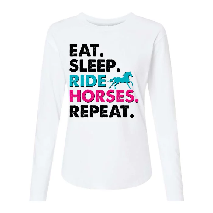 Cute Funny Eat Sleep Ride Horses Repeat Womens Cotton Relaxed Long Sleeve T-Shirt