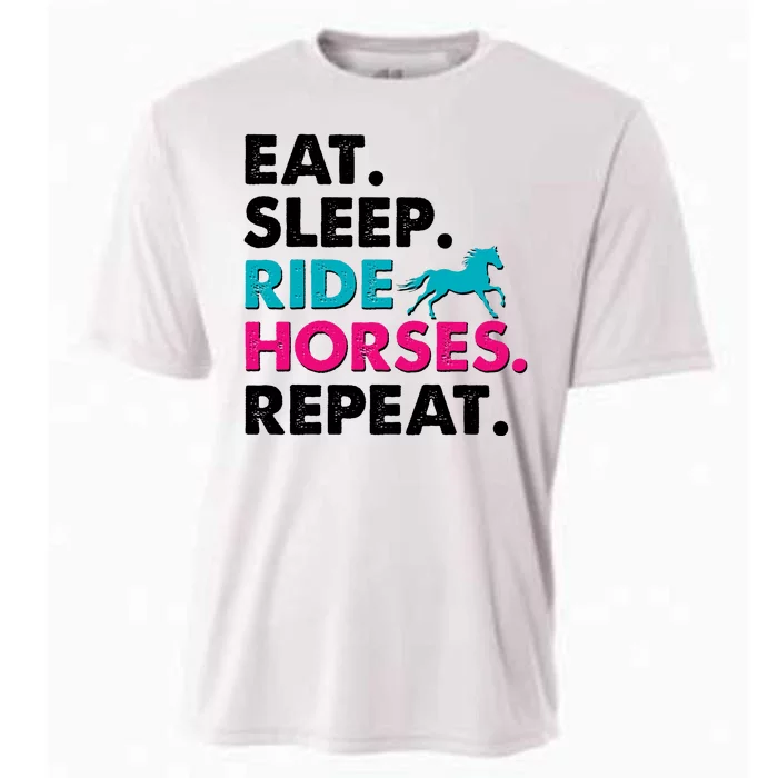 Cute Funny Eat Sleep Ride Horses Repeat Cooling Performance Crew T-Shirt