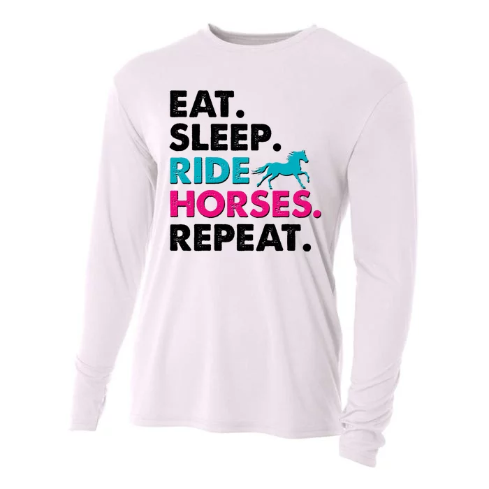 Cute Funny Eat Sleep Ride Horses Repeat Cooling Performance Long Sleeve Crew