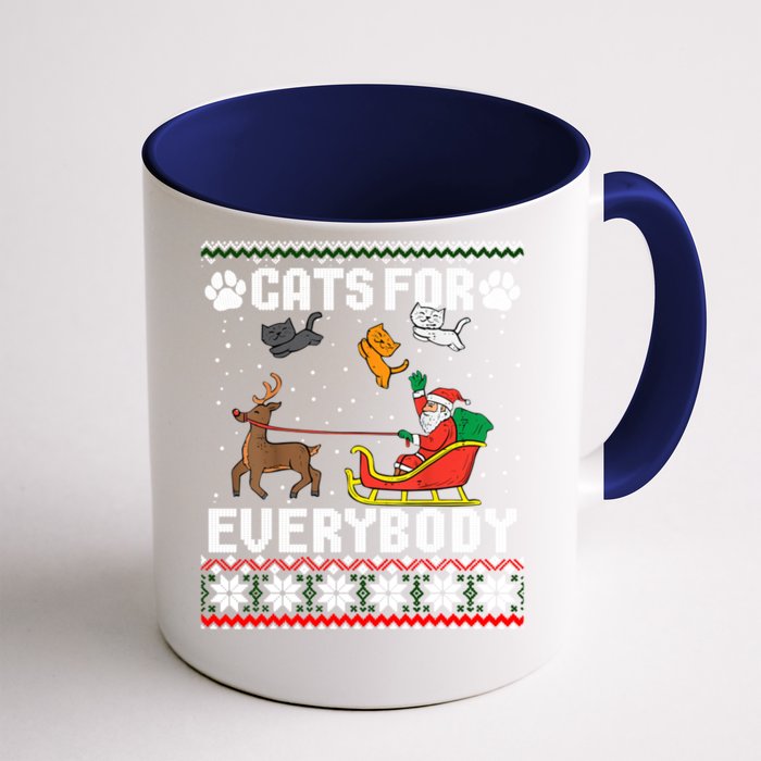 Cats For Everybody Ugly Funny Christmas Cute Cat Xmas Pajama Gift Front & Back Coffee Mug