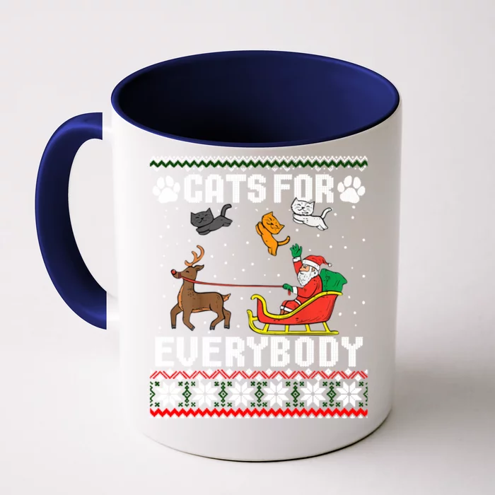 Cats For Everybody Ugly Funny Christmas Cute Cat Xmas Pajama Gift Front & Back Coffee Mug