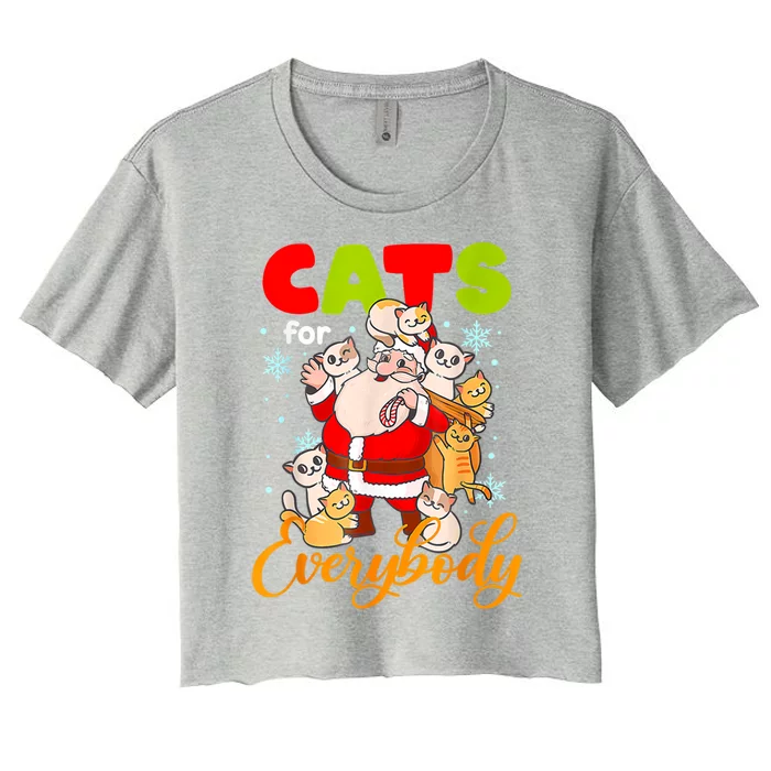 Cats For Everybody Christmas Cat Funny Xmas Pajama Gift Women's Crop Top Tee