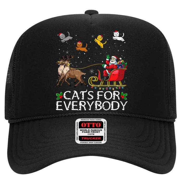 Cats For Everybody Christmas Cat Funny Xmas Santa High Crown Mesh Trucker Hat