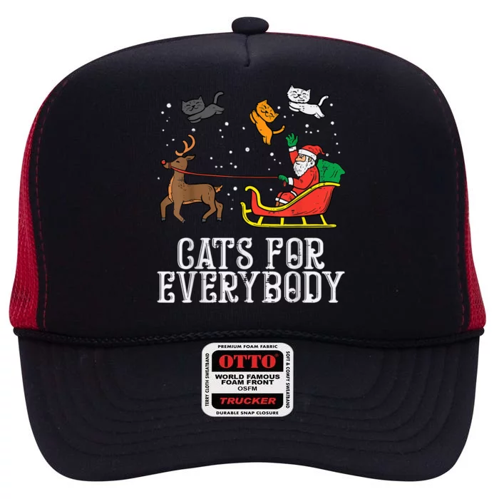 Cats For Everybody Christmas Cat Funny Xmas Wo Santa High Crown Mesh Trucker Hat