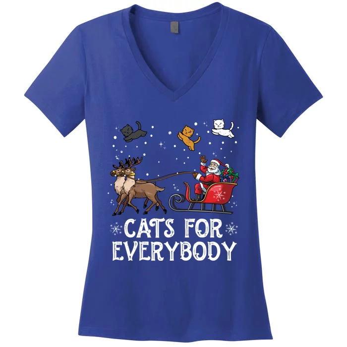 Cats For Everybody Christmas Cat Funny Xmas Santa Gift Women's V-Neck T-Shirt