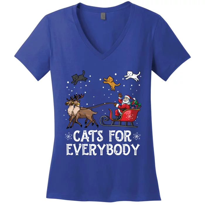 Cats For Everybody Christmas Cat Funny Xmas Santa Meaningful Gift Women's V-Neck T-Shirt