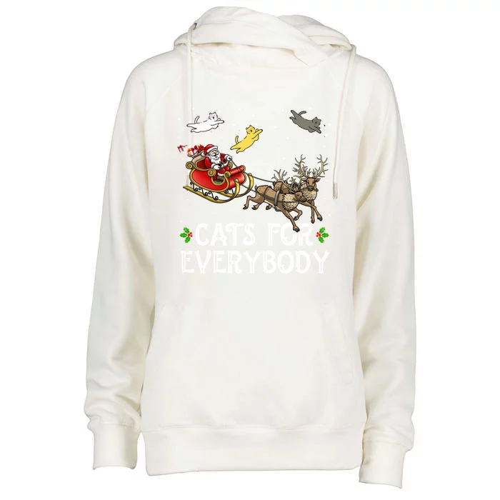 Cats For Everybody Christmas Cat Funny Xmas Santa Gift Womens Funnel Neck Pullover Hood