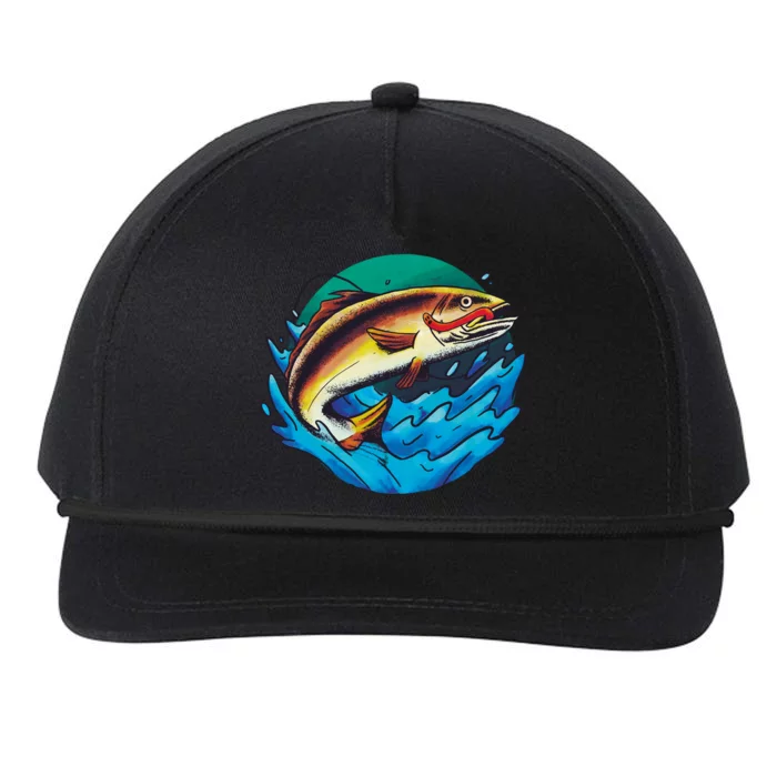 Catch Fish Eating Worm Funny Fishing Snapback Five-Panel Rope Hat