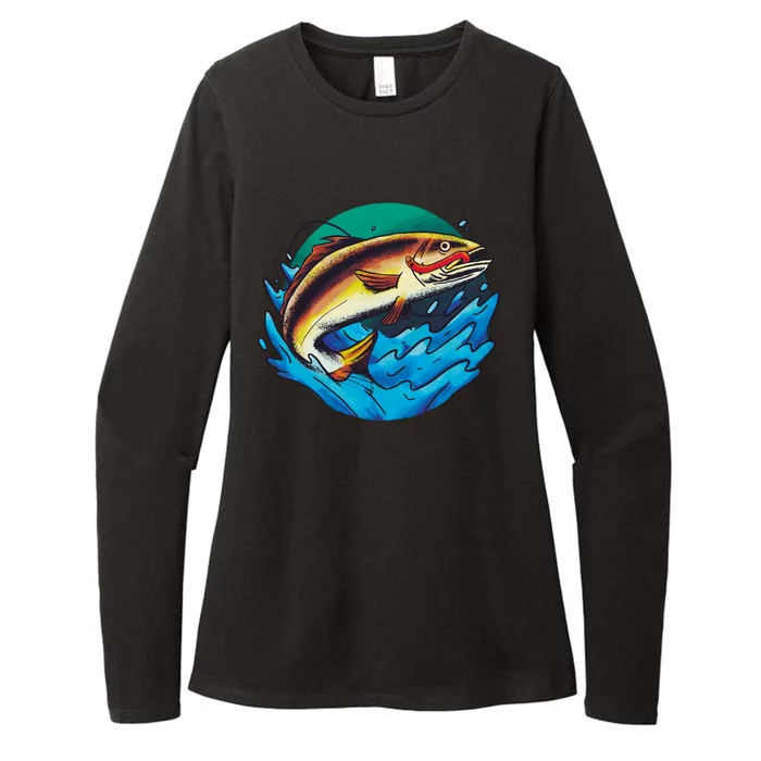 Catch Fish Eating Worm Funny Fishing Womens CVC Long Sleeve Shirt