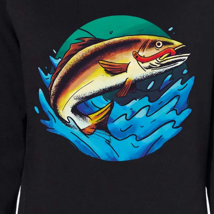 Catch Fish Eating Worm Funny Fishing Womens California Wash Sweatshirt