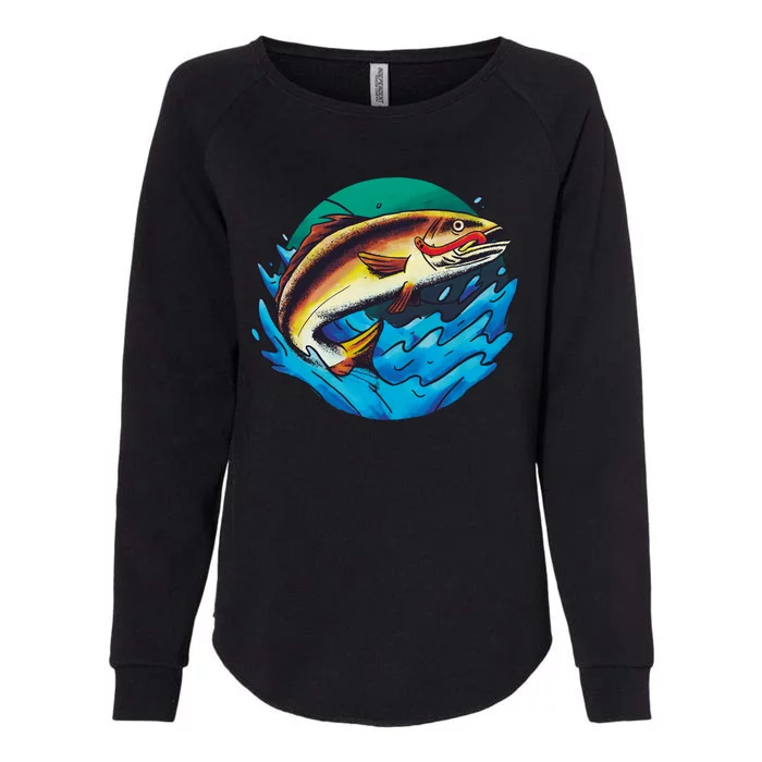 Catch Fish Eating Worm Funny Fishing Womens California Wash Sweatshirt