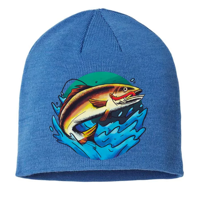 Catch Fish Eating Worm Funny Fishing 8 1/2in Sustainable Knit Beanie