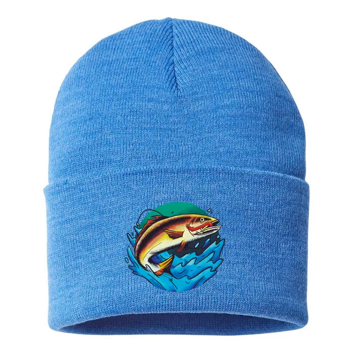 Catch Fish Eating Worm Funny Fishing Sustainable Knit Beanie