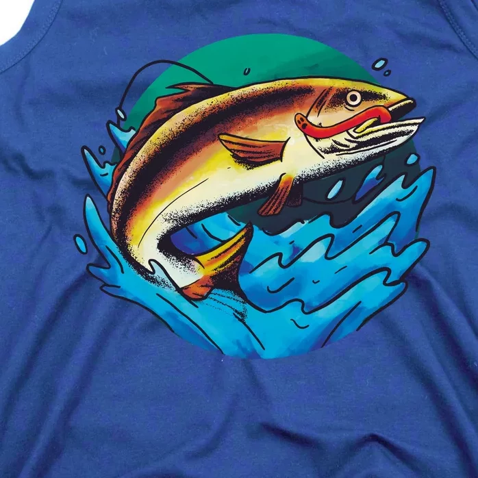 Catch Fish Eating Worm Funny Fishing Tank Top