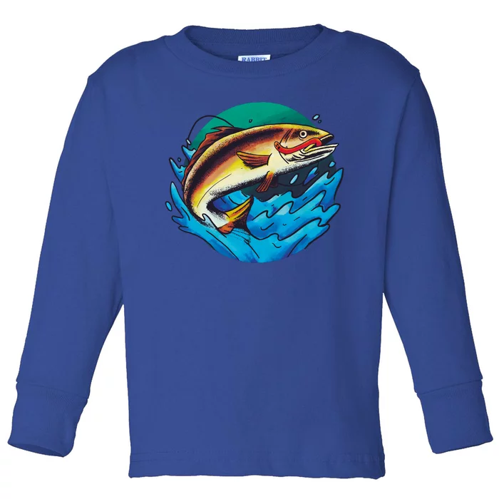 Catch Fish Eating Worm Funny Fishing Toddler Long Sleeve Shirt