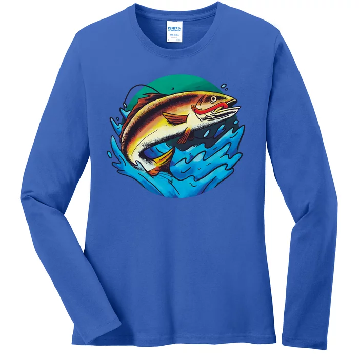 Catch Fish Eating Worm Funny Fishing Ladies Long Sleeve Shirt