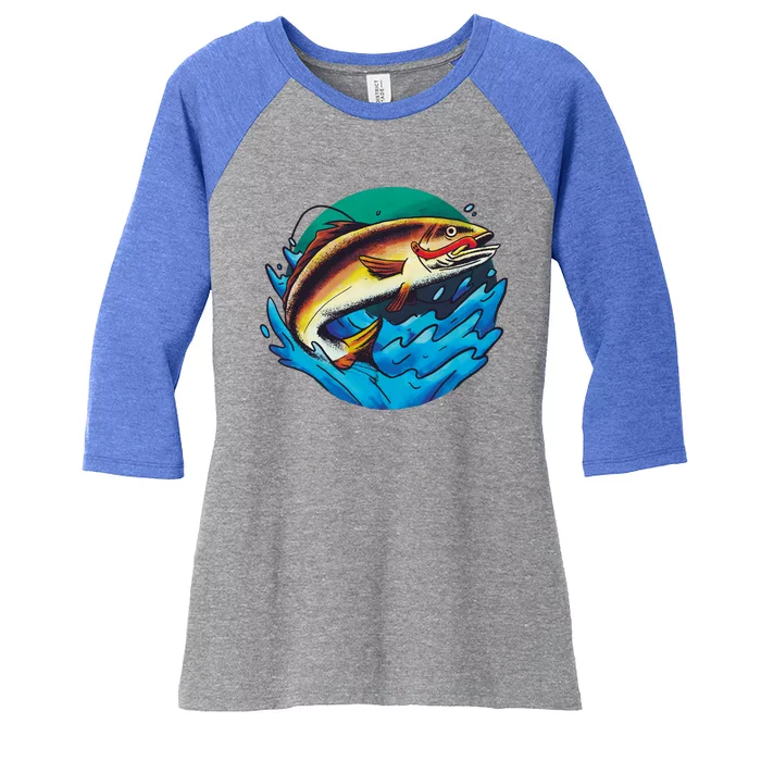 Catch Fish Eating Worm Funny Fishing Women's Tri-Blend 3/4-Sleeve Raglan Shirt