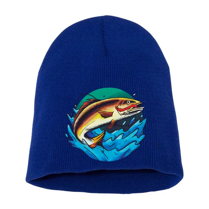 Catch Fish Eating Worm Funny Fishing Short Acrylic Beanie