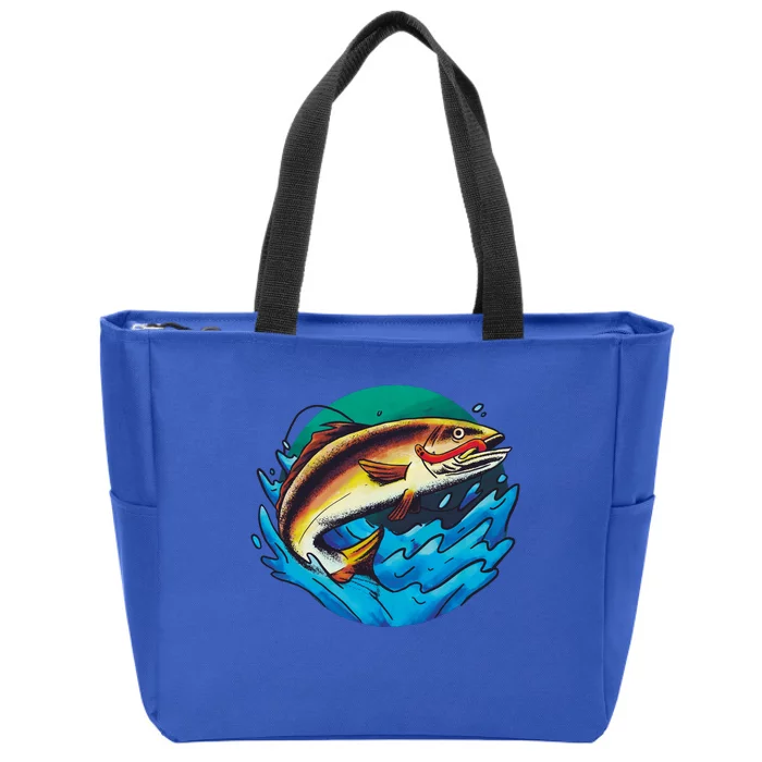 Catch Fish Eating Worm Funny Fishing Zip Tote Bag