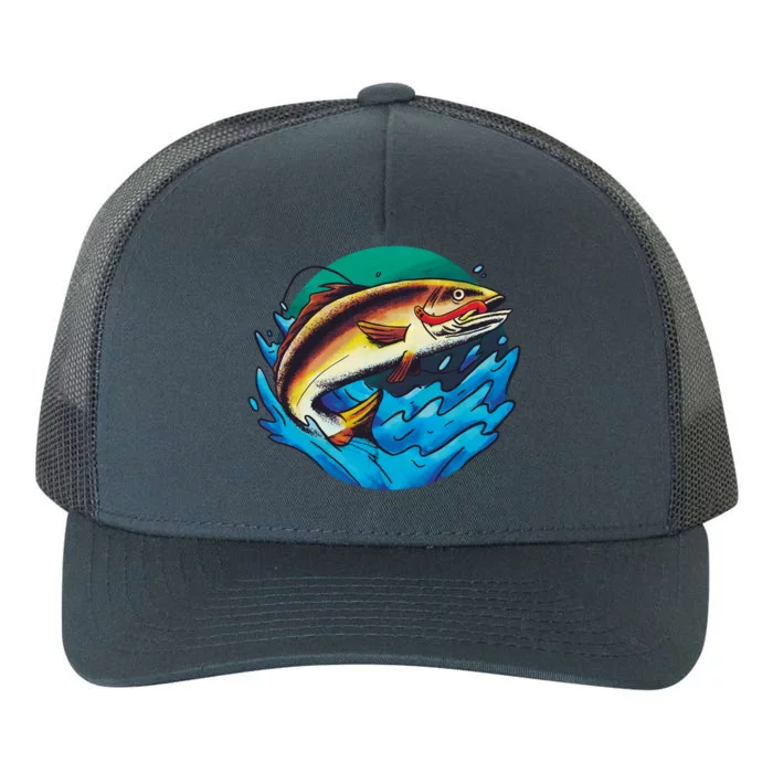 Catch Fish Eating Worm Funny Fishing Yupoong Adult 5-Panel Trucker Hat