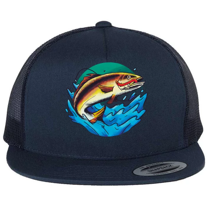 Catch Fish Eating Worm Funny Fishing Flat Bill Trucker Hat