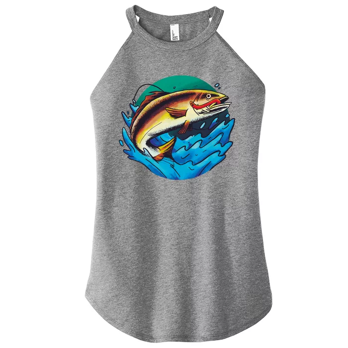 Catch Fish Eating Worm Funny Fishing Women’s Perfect Tri Rocker Tank