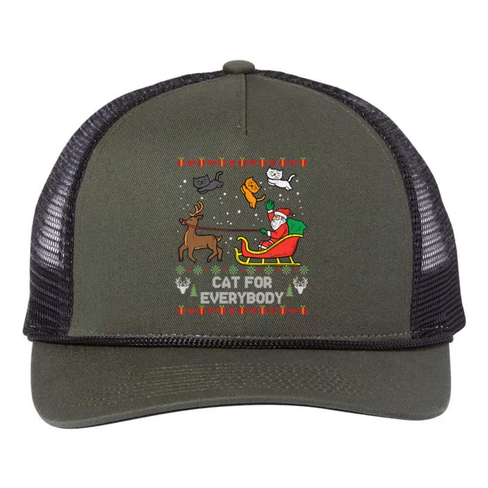 Cats For Everybody Christmas Cat Lover Santa Claus Reindeer Gift Retro Rope Trucker Hat Cap