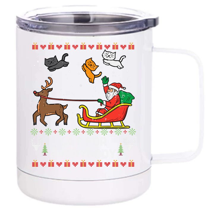 Cats For Everybody Christmas Cat Lover Santa Claus Reindeer Gift Front & Back 12oz Stainless Steel Tumbler Cup