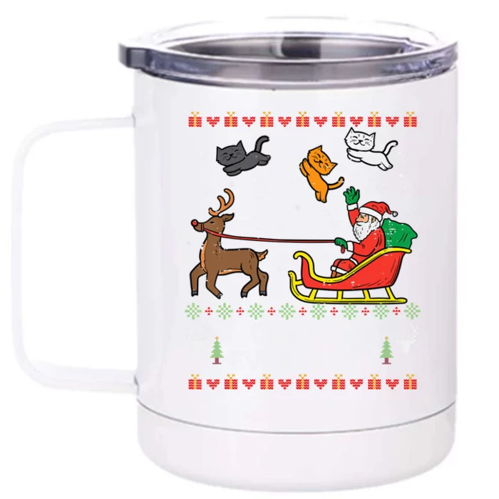 Cats For Everybody Christmas Cat Lover Santa Claus Reindeer Gift Front & Back 12oz Stainless Steel Tumbler Cup