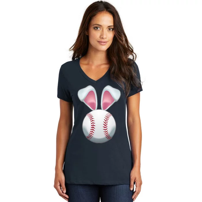 Cute Funny Easter Bunny Baseball Women's V-Neck T-Shirt