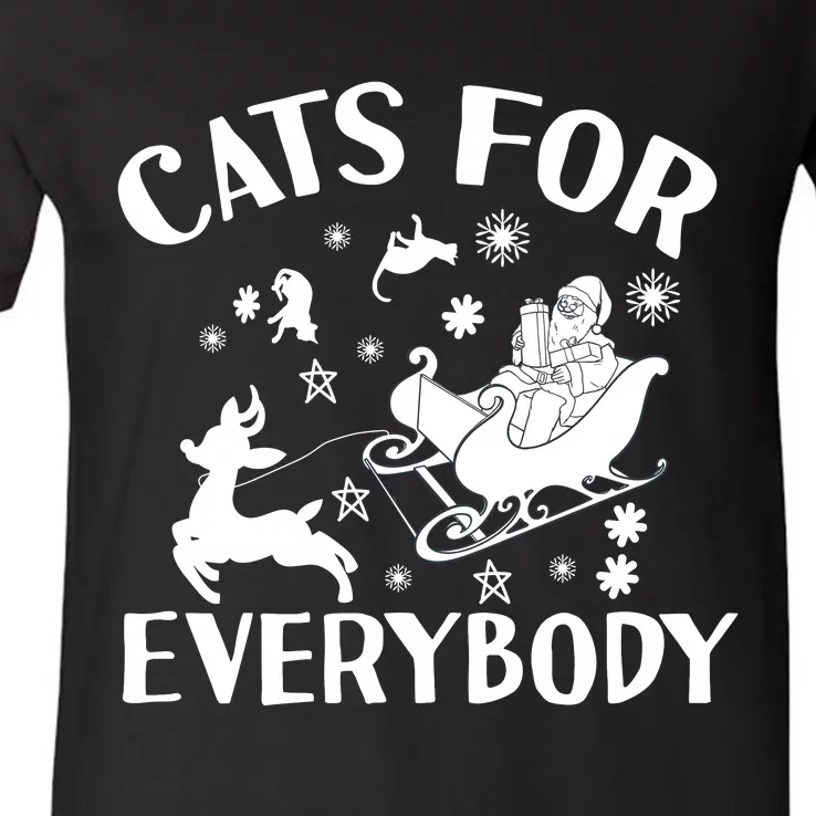 Cats For Everybody Funny Christmas Day Cats Lover Saying V-Neck T-Shirt