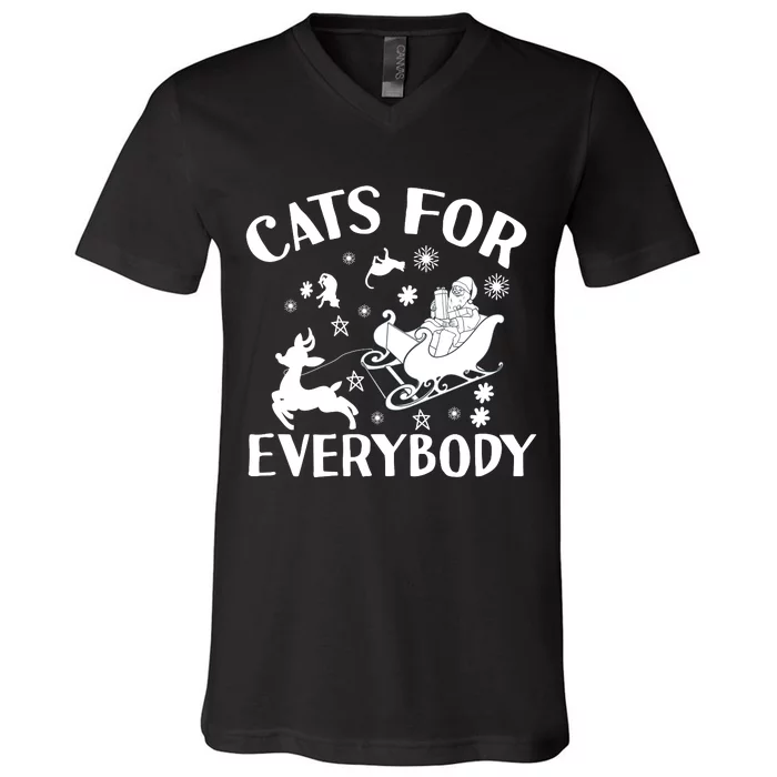 Cats For Everybody Funny Christmas Day Cats Lover Saying V-Neck T-Shirt