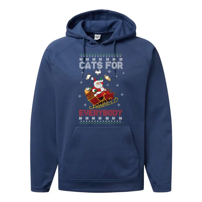 Cats For Everybody Christmas Cute Cat Lover Ugly Sweater Gift Performance Fleece Hoodie