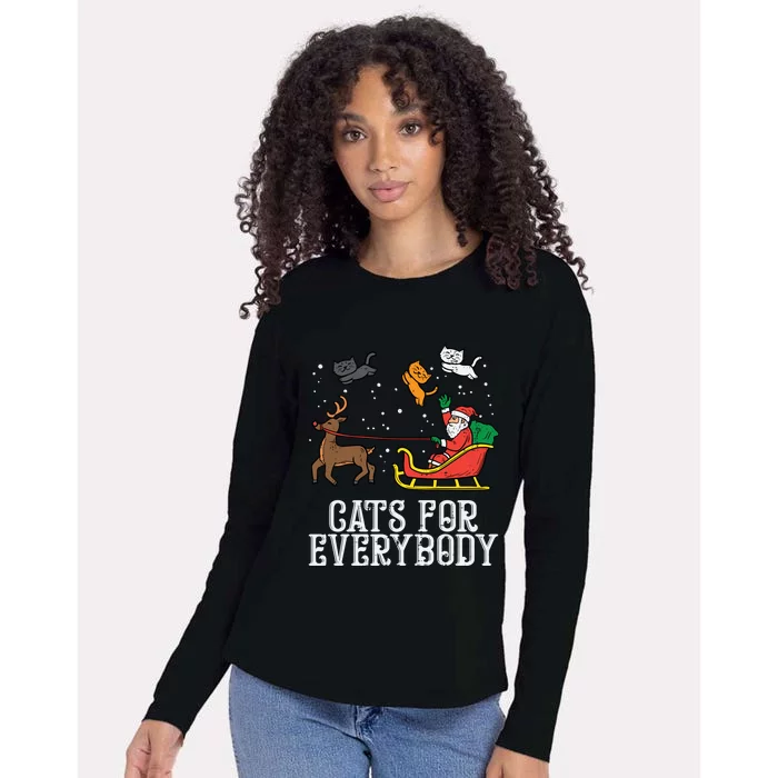 Cats For Everybody Santa Funny Christmas Pjs Xmas Cool Gift Womens Cotton Relaxed Long Sleeve T-Shirt