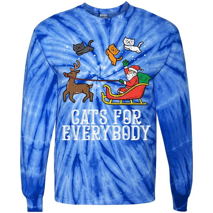 Cats For Everybody Santa Funny Christmas Pjs Xmas Cool Gift Tie-Dye Long Sleeve Shirt